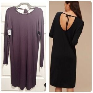NWT Babaton Aritzia Jaco Dress Tie Open Back Long Sleeve Plum Sz Small BRAND NEW